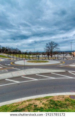 Vertical shot of a traffic circle or roundabout.
