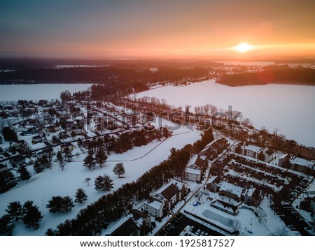 Aerial Sunrise in Snow Covered Plainsboro Princeton