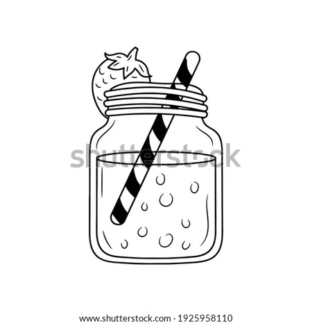 Strawberry Jam Jar line icon, simple doodle vector illustration 