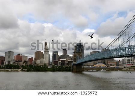 Bridge crossing the Ohio River into Cincinnati.