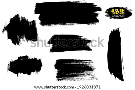 Set of vector brush strokes. Set of black paint, ink, grunge, dirty brush strokes. Dirty artistic design element. Set of four black grunge banners for your design. Vector paintbrush set. 