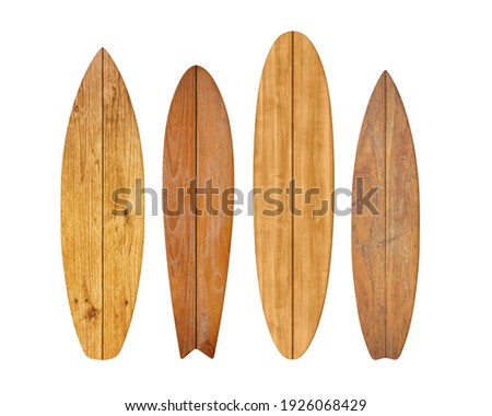 Vintage wood surfboard isolated on white background
