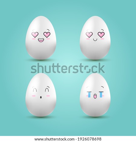 Happy easter eggs set. Kawaii eggs with cute faces. Vector illustration