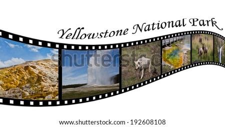 Travel Photo Film Strip of Yellowstone National Park, WY, USA