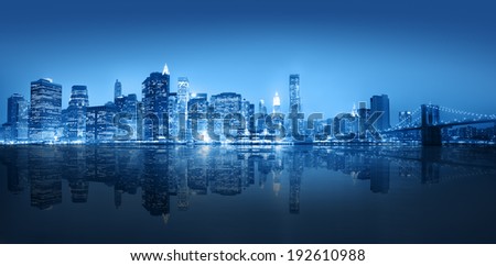 Blue themed panoramic view of New York city.