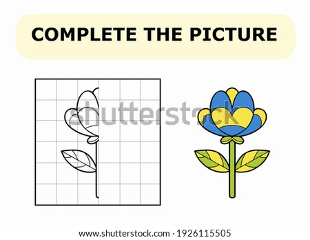 Complete the picture. Coloring book. Educational game for children. Cartoon vector illustration of flower.