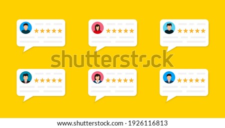 User reviews and feedback concept. User reviews online. Customer feedback review experience rating concept. User client service message. Vector illustration. EPS 10 Royalty-Free Stock Photo #1926116813