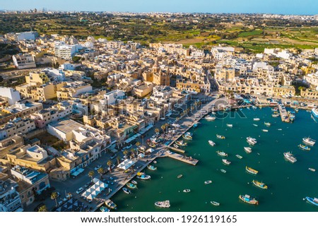 Aerial view of Marsaxlokk - fishing village in Malta island.