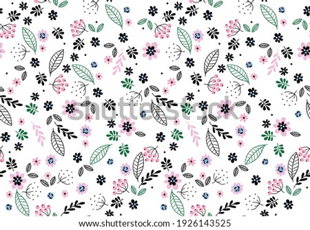 Textile, Fabric, Paper and Clothing Design Background vector illustration patterns of black, purple, green flowers.