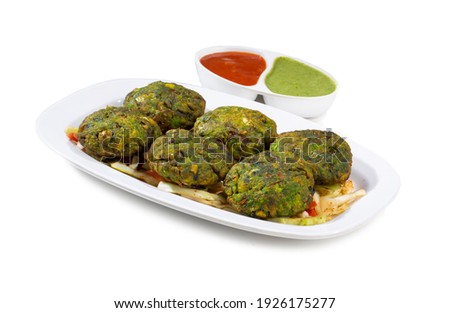 Hara Bhara Kabab or Kebab is Indian Vegetarian Snack Served With Chutney Royalty-Free Stock Photo #1926175277