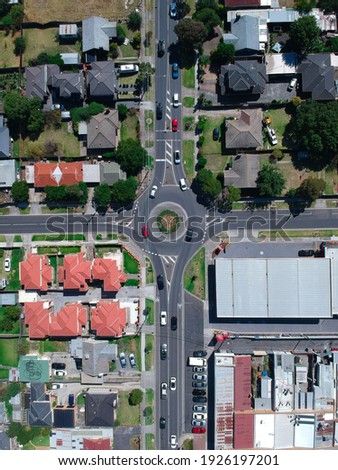 Panoramic aerial view of road roundabout in Broadmeadows Melbourne Victoria Australia