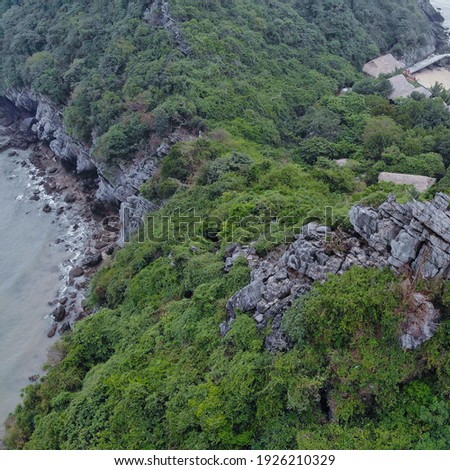 Drone shot of rocky mountain at Monkey Island in Haiphong, Vietnam.