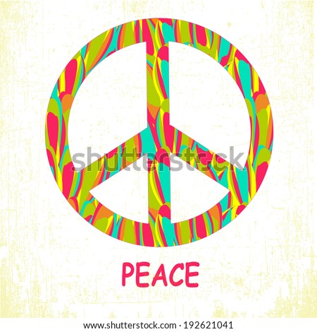 Vector illustration of colorful peace symbol on vintage background