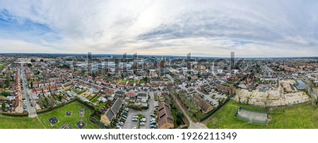 Panaromic drone photo of Bower Recreation Ground and beyond, Slough, UK. Royalty-Free Stock Photo #1926211349
