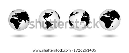 Realistic world map in the shape of a globe with shadow. Vector world map set. Earth globe icons. Flat.