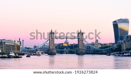 Tower Bridge front view at sunrise in London. England 