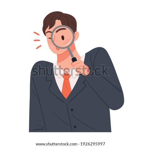 The man observes with a magnifying glass. Business concept illustration. Royalty-Free Stock Photo #1926295997