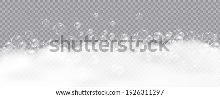 Bath foam isolated on transparent background. Shampoo bubbles texture.Sparkling shampoo and bath lather vector illustration. Royalty-Free Stock Photo #1926311297
