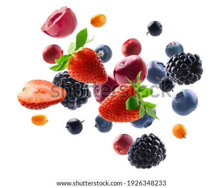 Many different berries in the form of a frame on a white background Royalty-Free Stock Photo #1926348233
