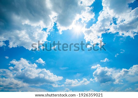 beautiful skies with sun and clouds. Sky background.