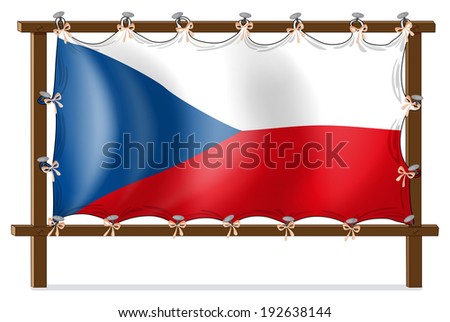 Illustration of the flag of Czech Republic attached to the wooden frame on a white background