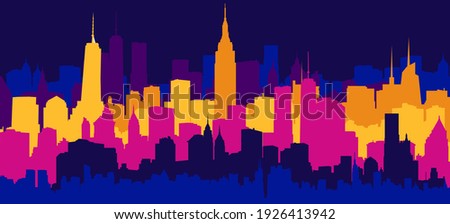 New York City blue skyline silhouette isolated on white background. Neon city lights Royalty-Free Stock Photo #1926413942