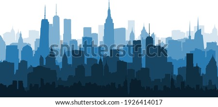New York City blue morning skyline silhouette isolated on white background Royalty-Free Stock Photo #1926414017