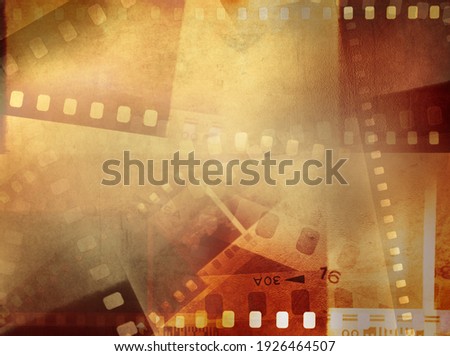 Film negative frames overlap background. 