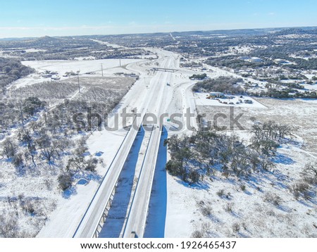 Snowed in Interstate 10 near Comfort Texas during the Texas Winter Storm 2021 taken with a drone