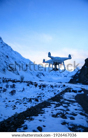 Flying drone taking picture of glacier lagoon  in Tibet,China