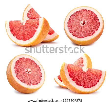 Fresh grapefruit isolated on white background with clipping path. Grapefruit slice and half Royalty-Free Stock Photo #1926509273