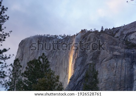 Yosemite Horsetail at El Capitan fall firefall during sunset waterfall turning orange glowing fire