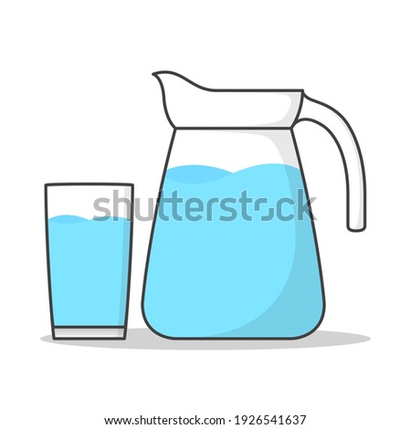 Water In Glass And Jug Vector Icon Illustration. Pitcher With Water Flat Icon Royalty-Free Stock Photo #1926541637