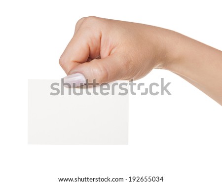 hand with paper, isolated white background