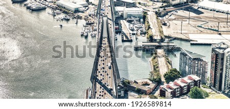 Anzac Bridge, aerial view of Sydney.