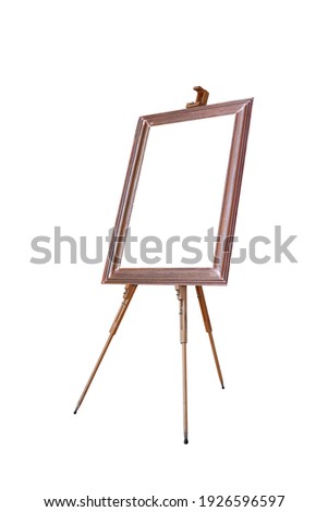 Picture oval frame with wooden easel isolated
