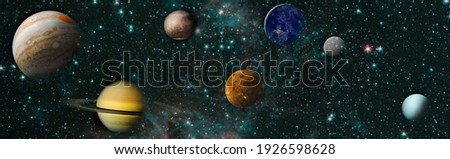 Sun, mercury, Venus, planet earth, Mars, Jupiter, Saturn, Uranus, Neptune. Solar system planet, comet, sun and star. Elements of this image furnished by NASA. Royalty-Free Stock Photo #1926598628