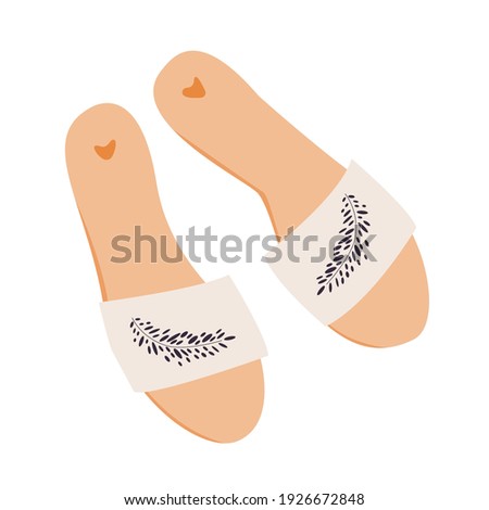Pair of colorful sandals with dark feather clip art isolated on white background