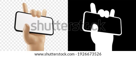 Stylized Cartoon Hand Holding a Phone on Transparent Background via Alpha Channel. 3d Illustration Mockup
