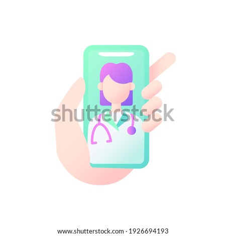 Video consultation vector flat color icon. Virtual visits with doctors. Video appointment. Trustworthy advice from expert. Cartoon style clip art for mobile app. Isolated RGB illustration