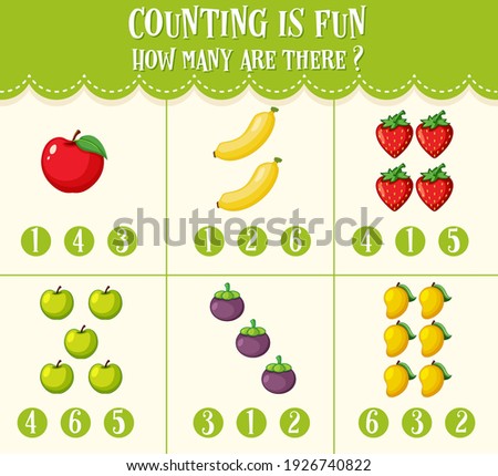 Number counting math worksheet for kids illustration