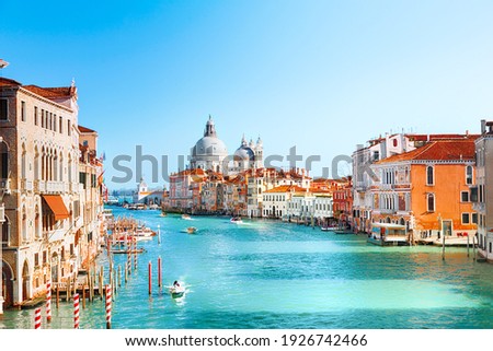 View of Grand Canal and Basilica Santa Maria della Salute in Venice Royalty-Free Stock Photo #1926742466