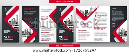Business Brochure Template in Tri Fold Layout. Corporate Design Leaflet with replacable image. Royalty-Free Stock Photo #1926763247