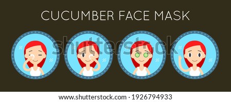 Face Cleaning And Care. Cucumber Mask Step-by-Step Actions Set.