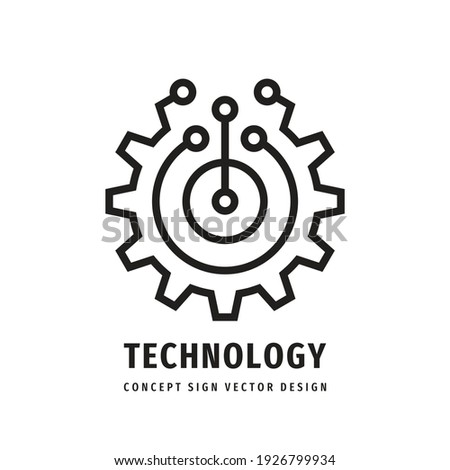 Technology gear concept business logo template design. Cogwheel mechanic sign. Computer network SEO icon. Search engine optimization. Line style. Graphic design element. Vector illustration Royalty-Free Stock Photo #1926799934