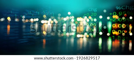 blur green blue city light and index number of stock market business abstract banner background	
