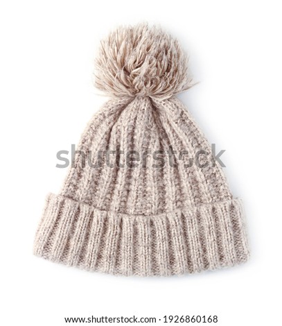 Woolen winter knitted hat with pompom isolated on white Royalty-Free Stock Photo #1926860168