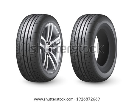 Realistic shining disk car wheel tyre isolated on white background vector illustration Royalty-Free Stock Photo #1926872669