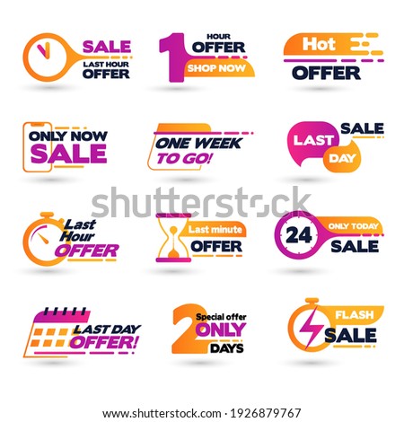Sale countdown badges. Last minute offer banner, one day sales and 24 hour sale promo stickers. Business limited special promotions, best deal badge, discount. Vector Illustration
