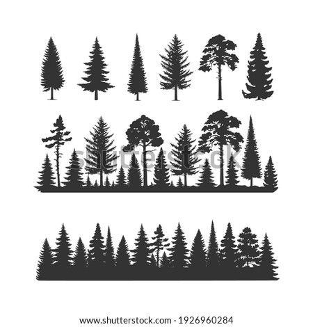 Vector trees illustrations. Monochrome illustrations with a coniferous trees. Royalty-Free Stock Photo #1926960284